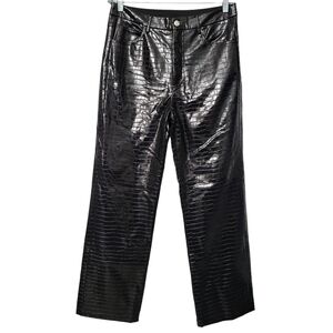 Rotate Birger Christensen Black Croc Embossed Straight Leg Rotie Pants NWT